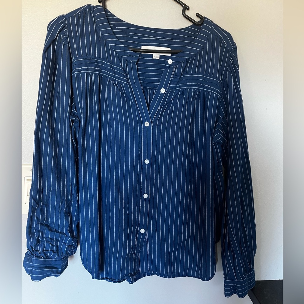 LOFT Navy and White Striped Shirt
